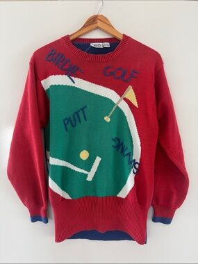 Vintage 80s 90s Leon Levin Golf Novelty Sweater Primary Color Size Large